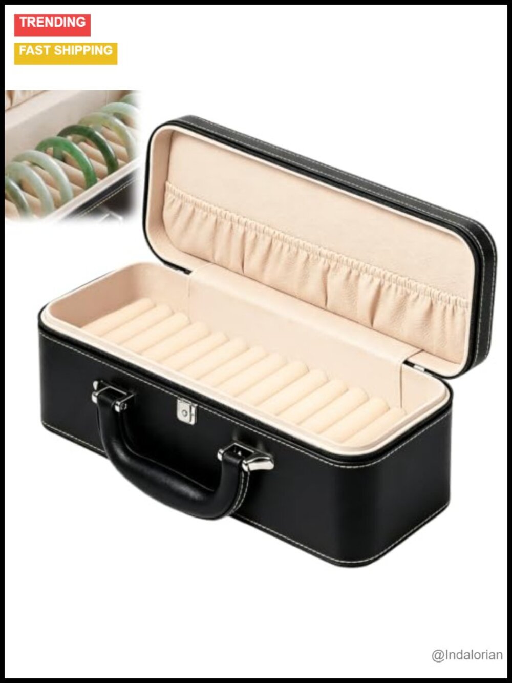 15 Slots PU Leather Bangle Box Organizer Bracelet Case with Handle